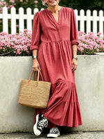 Women's Plaid Pattern Art Casual Long Sleeve Cotton Linen Dress