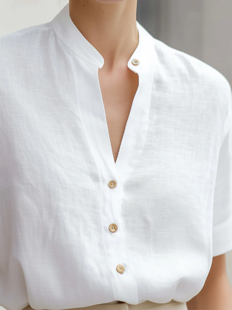 Minimalist & Cozy Stand-collar Button-up Cotton-linen Shirt