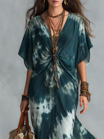 Boho Vacation Chic Sexy Green Tie-dye Dress