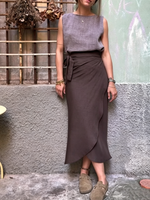 Elegant Mocha High-waisted Tie-waist Wrap Skirt