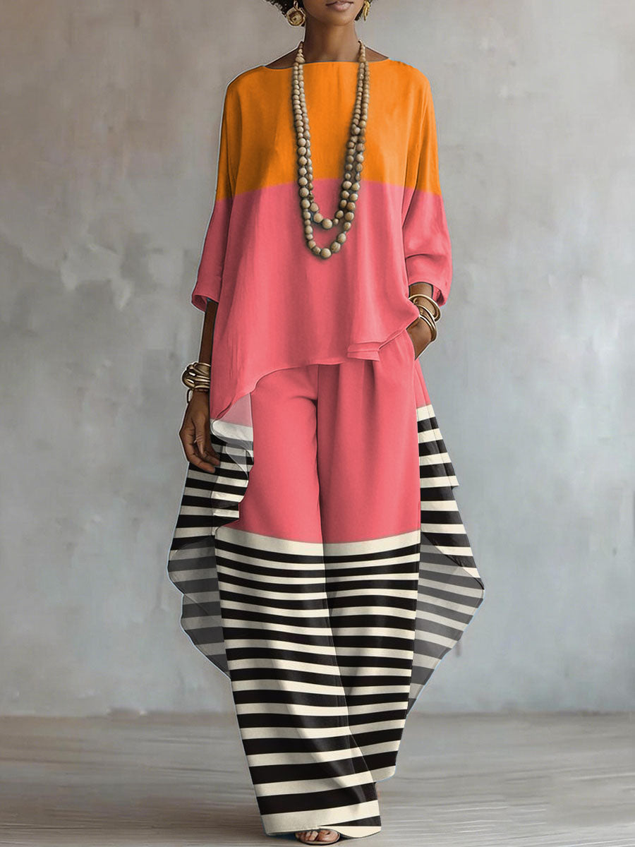 Elegant Retro Geometry Print Two-piece Set