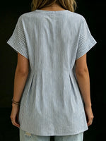 Women's Loose-fit Striped Short-sleeve Henley Shirt