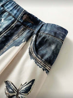 Women's High-waisted Loose-fit Wide-leg Trousers — Casual Cotton-linen Blend With Placement Print
