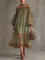 Retro Boho Off-shoulder Polka Dot Print Dress