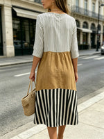 Women's Striped Color Block Art Print Casual Cotton Linen Dress