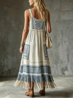 Women's Ethnic Pattern Art Casual Tassel Cotton Linen Dress