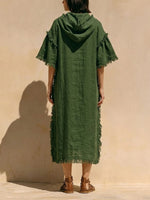 Women's Ethnic Style Loose Hooded Cotton And Linen Dress