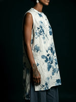Casual Floral-print Linen And Cotton Sleeveless Shirt