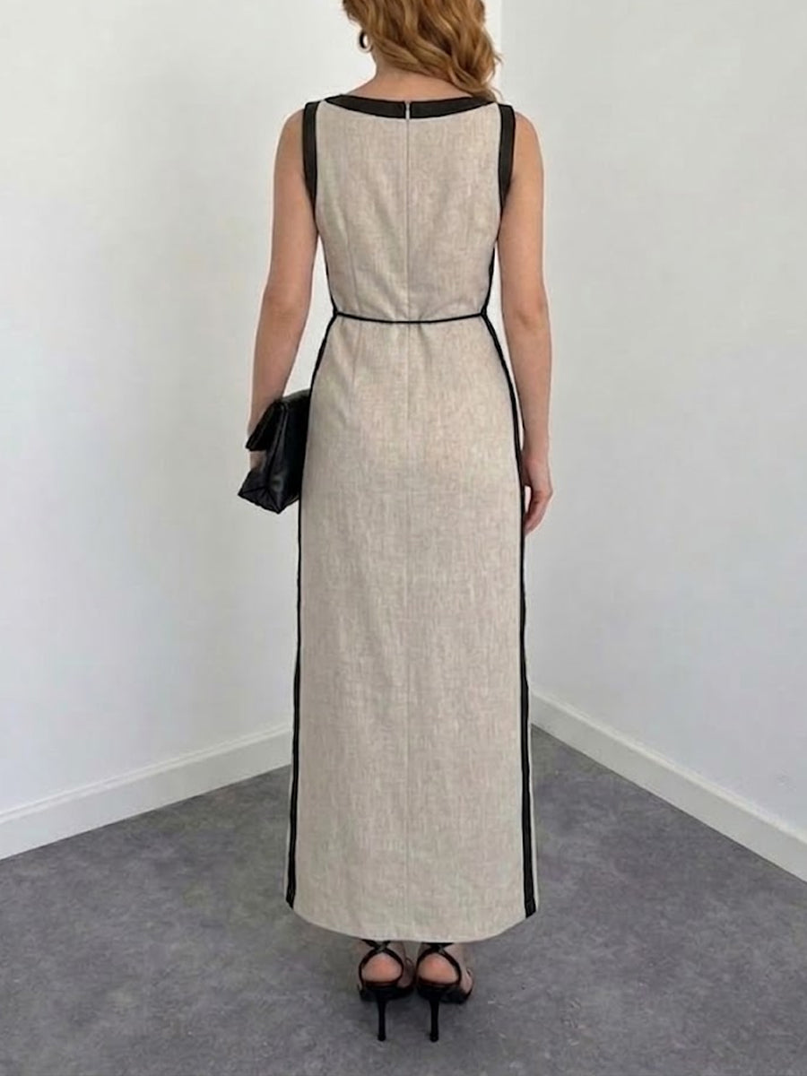 Women's Simple And Elegant Linen Sleeveless Waist-cinching Long Dress