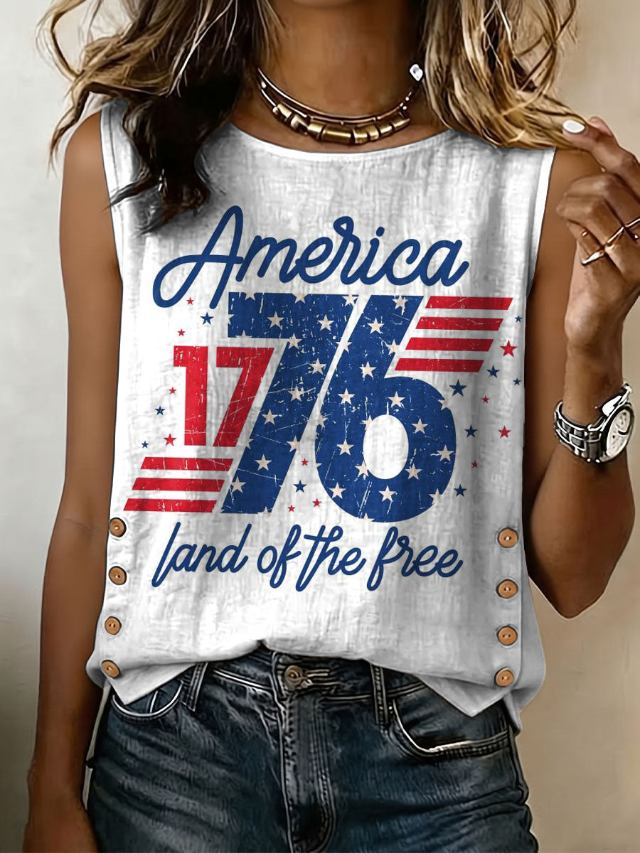 Independence Day America Land Of The Free Decorative Pattern Women's No Sleeve Cotton Shirt