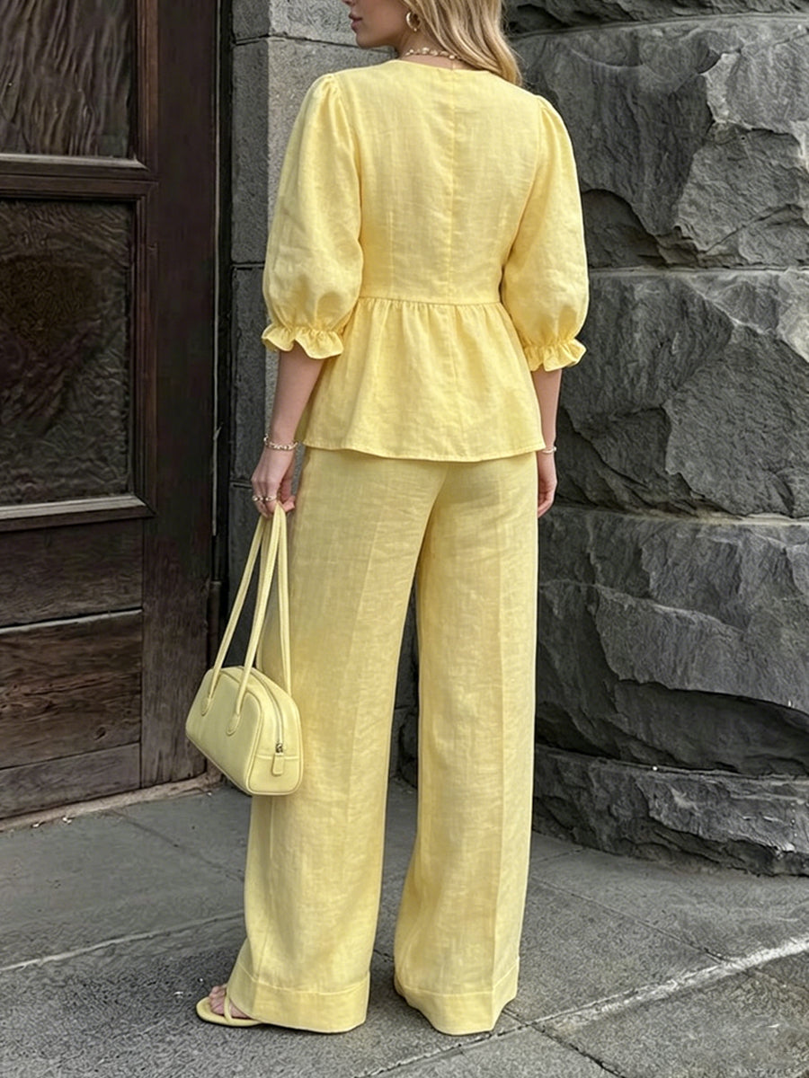 Women's Casual Cotton And Linen Set