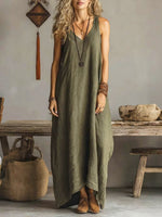 Women's Solid Color Art Casual Cotton Linen Dress