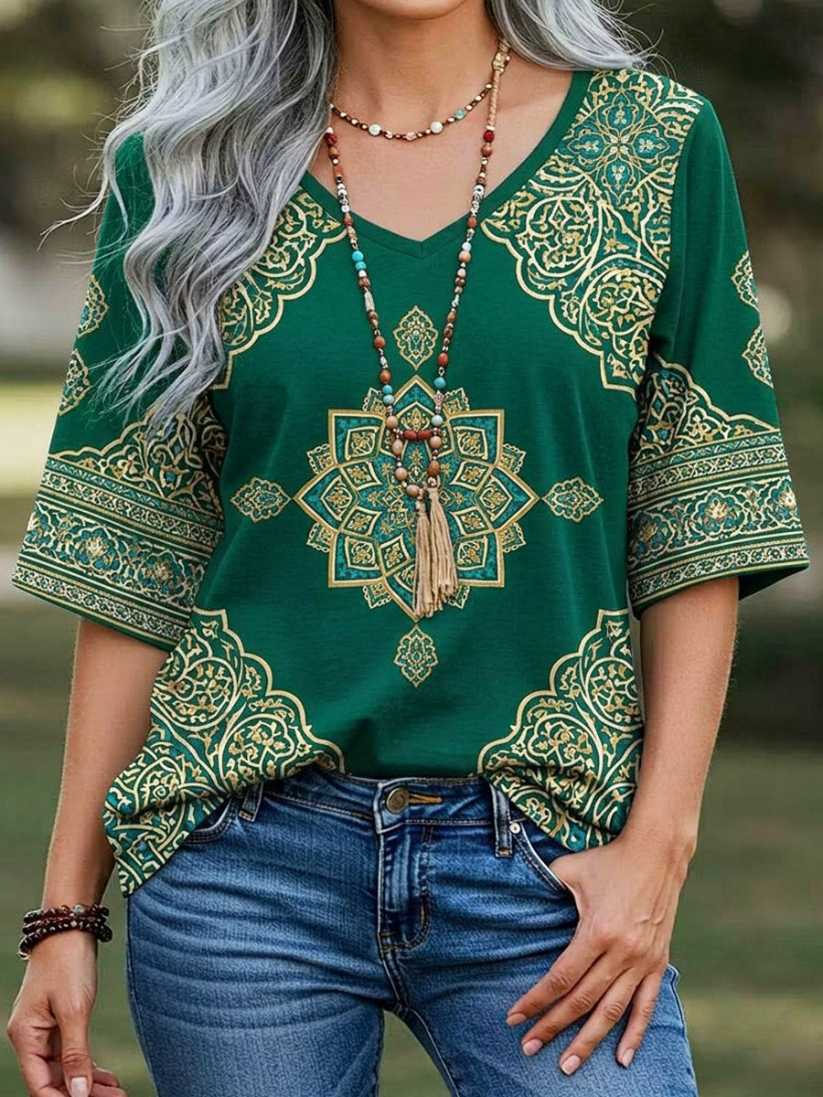 Women's Retro Floral Pattern Art Comfortable Casual Cotton Top