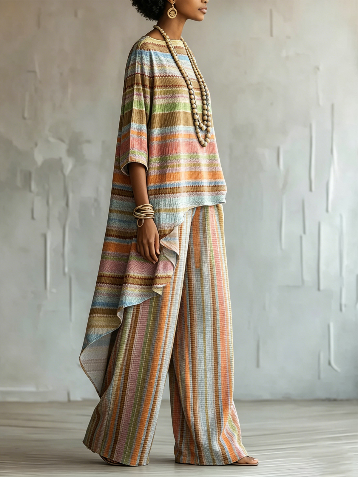 Elegant & Artistic Colorful Striped Two-piece Set