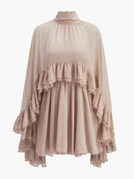 Semi-Sheer Ruffle Dress With Outer Cape Two-piece Set