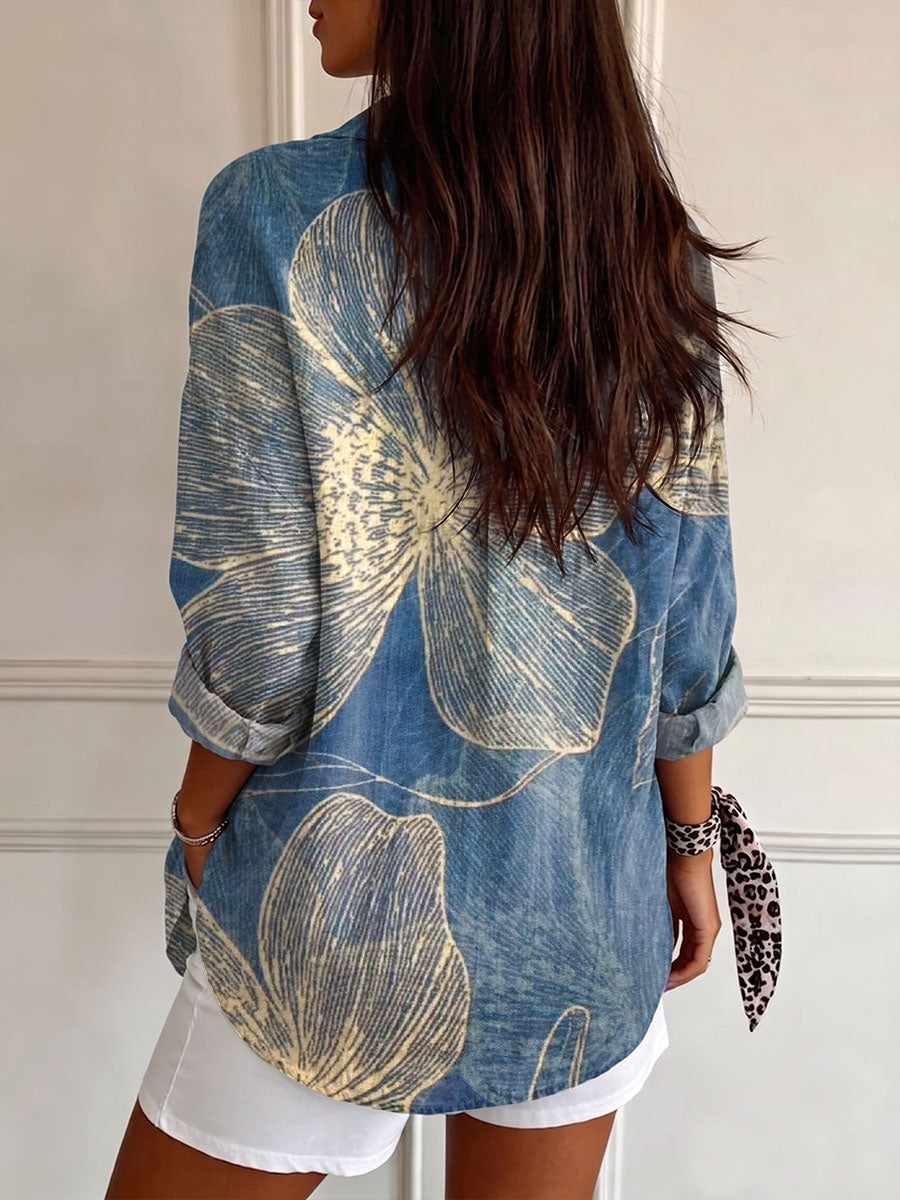 Women's Flower Art Print Casual Shirt