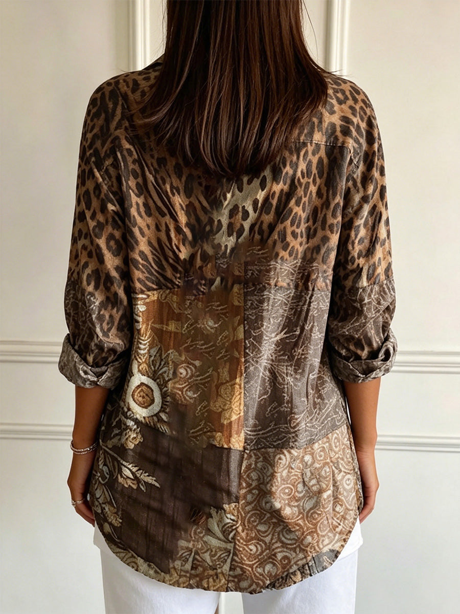 Women's Retro-style Long-sleeve Casual Shirt — Leopard Print