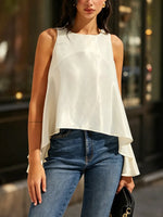 Sleeveless Flowy Asymmetric Ruffled Blouse