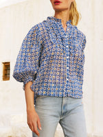 Women's Floral Ruffled Art Casual Stylish Cotton Linen Shirt