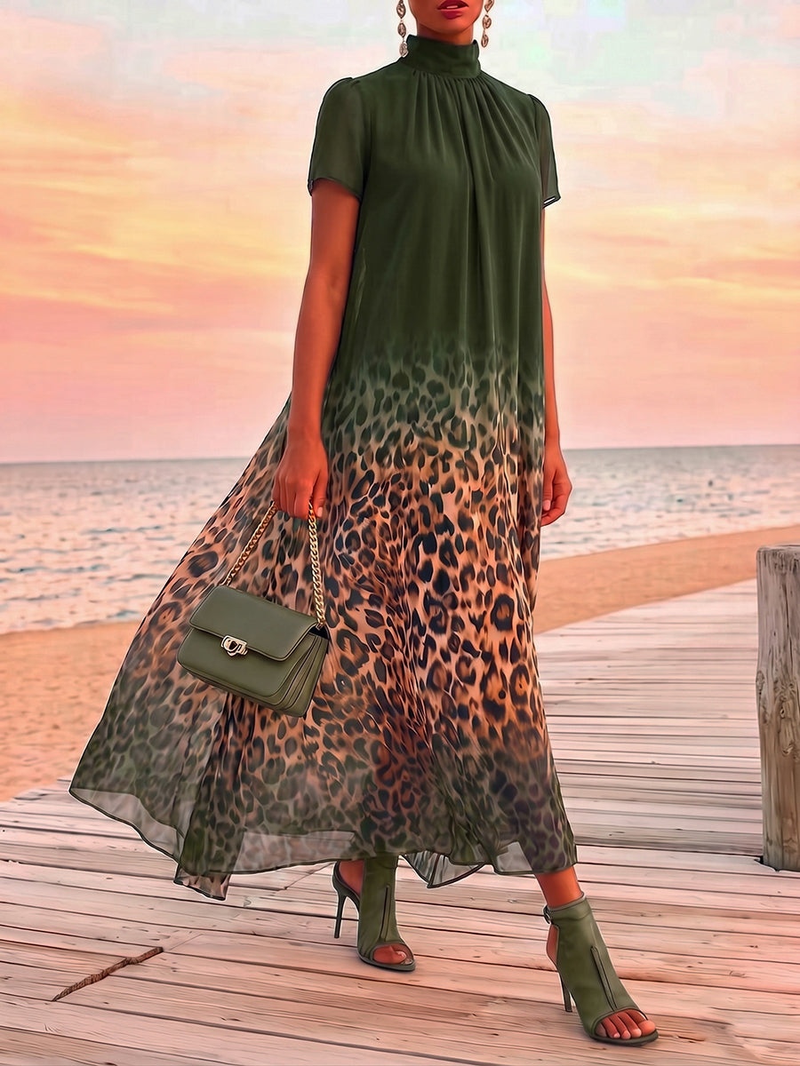Sexy Leopard Print Olive Green Vacation Party Dress