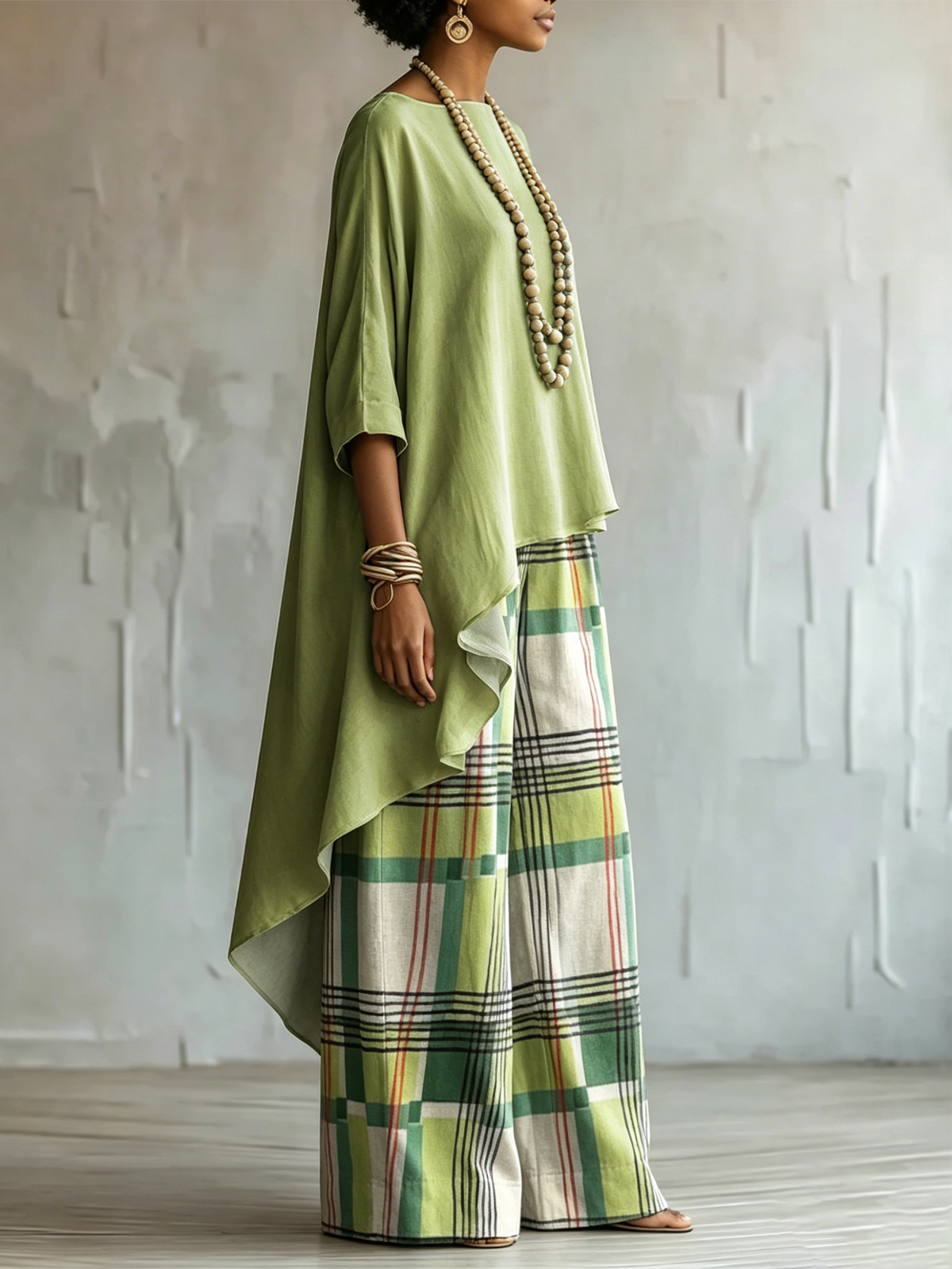 Elegant & Artistic Abstract Plaid-line Two-piece Set
