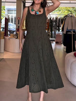 Women's Vintage Square-neck Dress With Embroidered Pattern Print