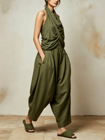 Cowl-neck Top And Harem Pants Casual Set