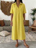 Abito casual a maniche corte in lino e cotone con colletto polo.