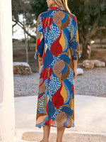 Women's Retro Abstract Polka Dot Art Print Casual Cotton Linen Shirt Dress