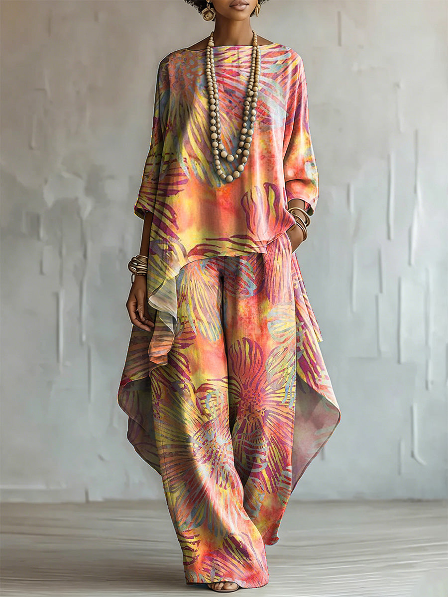 Elegant & Artistic Floral Line-art Two-piece Set