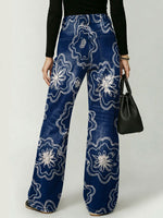 Women's Vintage And Elegant Floral And Botanical Decorative Patterns Cotton Denim Pants