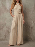Women's Cross-neck Cotton And Linen Jumpsuit