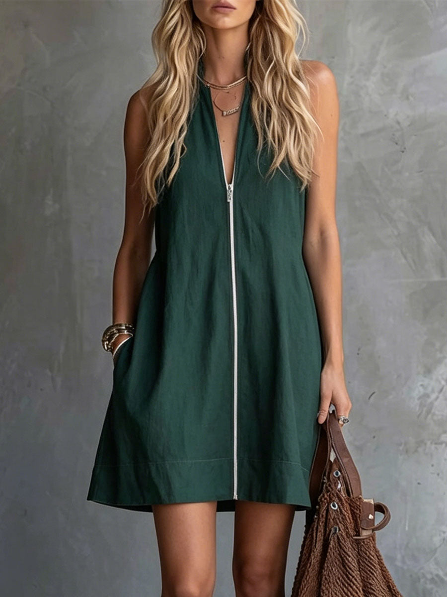 Women's Forest Green Zip-front Mini Skirt