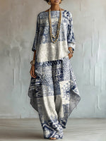 Elegant, Artistic, Retro-inspired Ethnic Print Two-piece Set