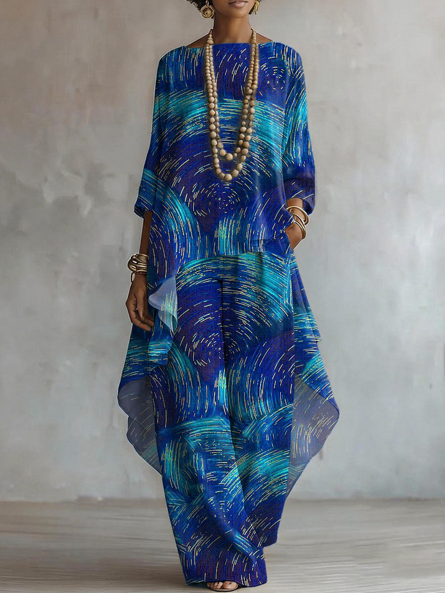 Elegant Retro Geometry Print Two-piece Set