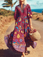 Women's Retro Ethnic Floral Pattern Art Print Casual Cotton Linen Dress