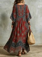 Retro Paisley Print Batwing Sleeve V-neck Kaftan Maxi Dress