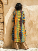 Women's Retro Geometry Print Cotton-linen Two-piece Set