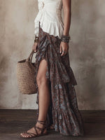 Women's Vintage Printed Ruffle Hem Skirt