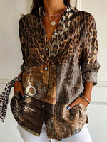 Women's Retro-style Long-sleeve Casual Shirt — Leopard Print