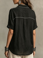 Women's Topstitched Lapel Short-sleeve Loose-fit Shirt