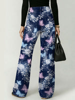 Women's Dreamlike And Mysterious Forest Butterfly Decorative Pattern Cotton Denim Pants
