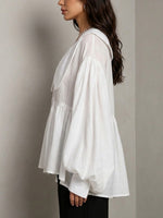 Women's Doll Collar Puff Sleeve Cinched Waist White Shirt