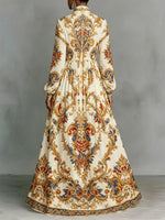 Elegant And Romantic Vintage-print Flared Maxi Dress — Resort Style