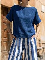Women's Striped Art Comfortable Casual Top And Pants Cotton Linen Two-piece Set