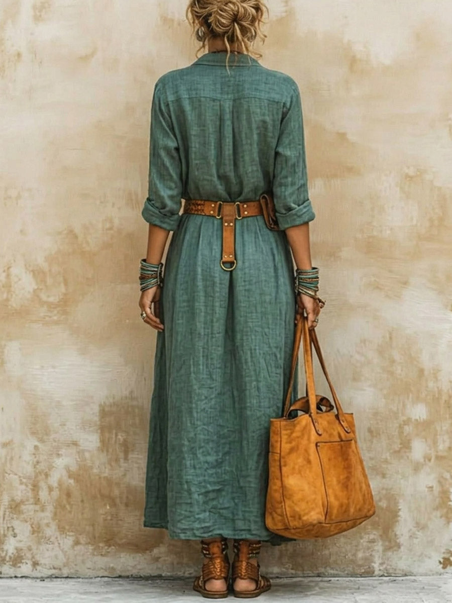 Women's Art Casual Vacation Cotton Linen Shirt Dress
