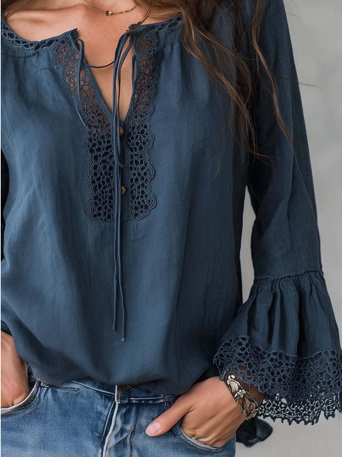 Women's Retro Lace-collar Cotton-linen Shirt