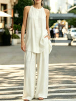 Women QuietFluid Resort Pleated Top & Wide-Leg Pants Set