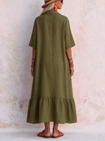 Casual Boho Leopard Print Cotton-linen Dress