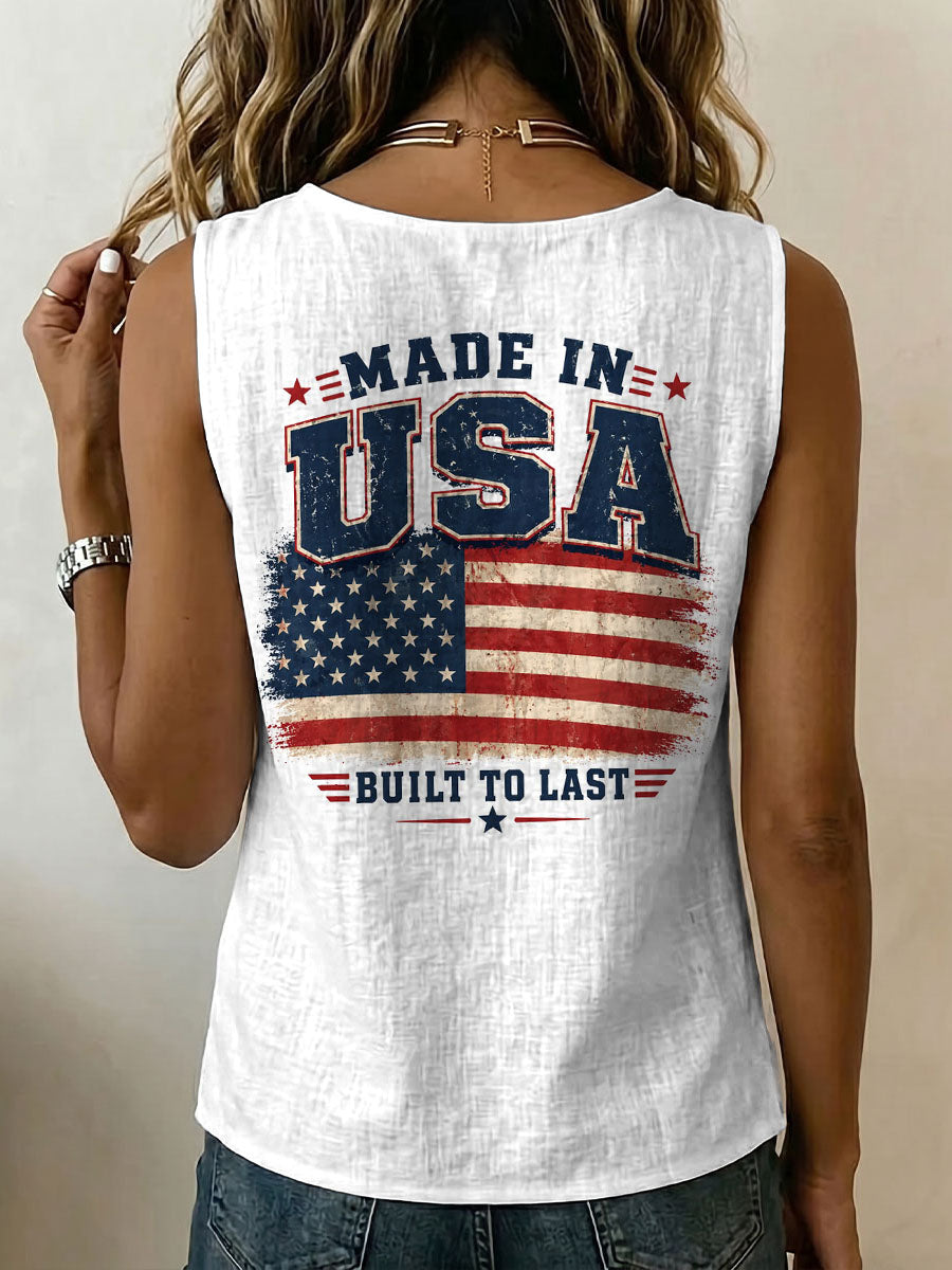 Independence Day Made In Usa Decorative Patterns Women's No Sleeve Cotton Shirt
